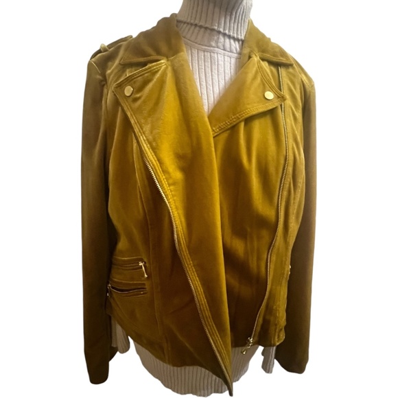 INC International Concepts Glam Velvet Gold Moto Jacket Blazer XL NWT Yellow - Picture 6 of 15